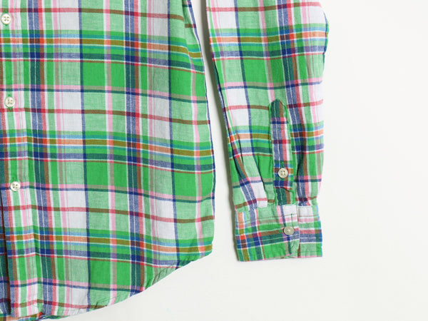 ラルフローレン チェック 長袖 ボタンダウン シャツ キッズ L メンズ XS ポロ CUSTOM FIT  麻 リネン コットン マルチカラー ワンポイント