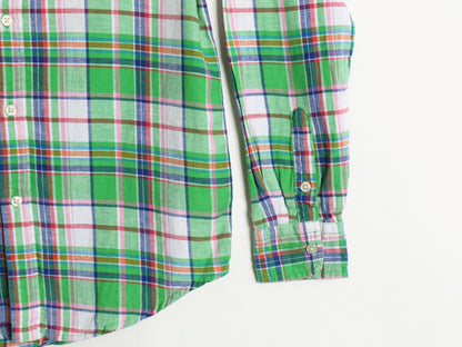 ラルフローレン チェック 長袖 ボタンダウン シャツ キッズ L メンズ XS ポロ CUSTOM FIT  麻 リネン コットン マルチカラー ワンポイント