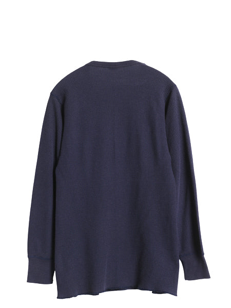 80s USA製 長袖 サーマル Tシャツ メンズ L 小さめ ヴィンテージ ロンT ワッフル 無地 カットソー インナー ロングスリーブ ストレッチ 紺