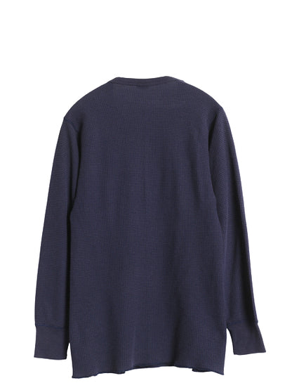 80s USA製 長袖 サーマル Tシャツ メンズ L 小さめ ヴィンテージ ロンT ワッフル 無地 カットソー インナー ロングスリーブ ストレッチ 紺