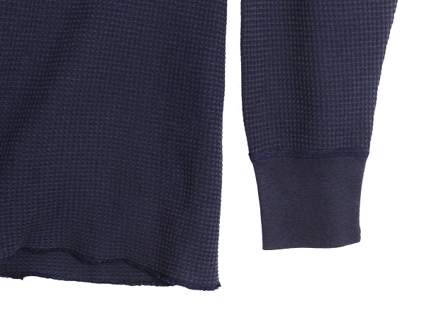 80s USA製 長袖 サーマル Tシャツ メンズ L 小さめ ヴィンテージ ロンT ワッフル 無地 カットソー インナー ロングスリーブ ストレッチ 紺