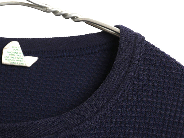 80s USA製 長袖 サーマル Tシャツ メンズ L 小さめ ヴィンテージ ロンT ワッフル 無地 カットソー インナー ロングスリーブ ストレッチ 紺