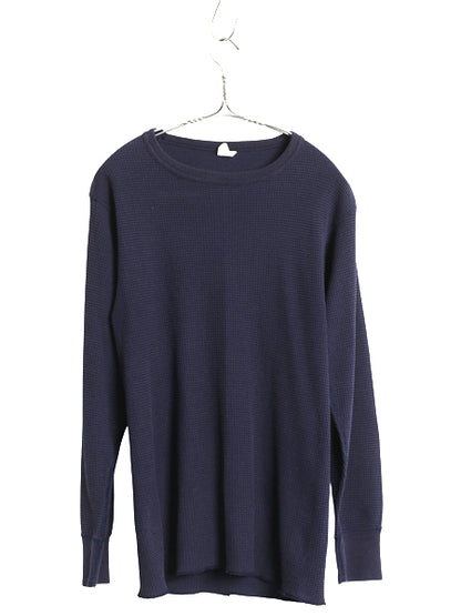 80s USA製 長袖 サーマル Tシャツ メンズ L 小さめ ヴィンテージ ロンT ワッフル 無地 カットソー インナー ロングスリーブ ストレッチ 紺