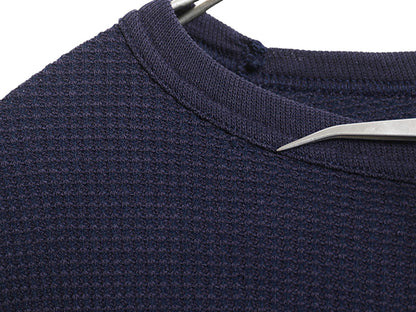 80s USA製 長袖 サーマル Tシャツ メンズ L 小さめ ヴィンテージ ロンT ワッフル 無地 カットソー インナー ロングスリーブ ストレッチ 紺