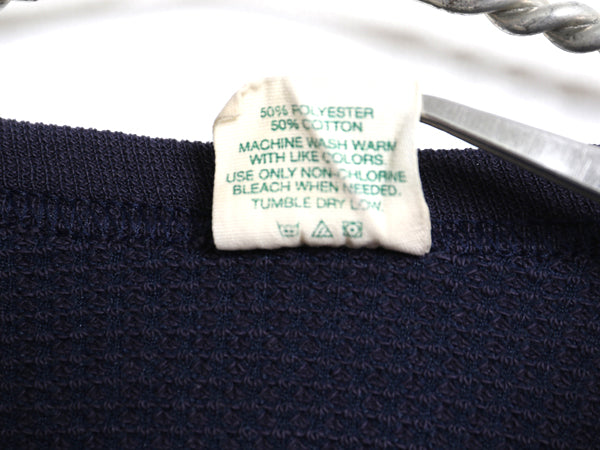 80s USA製 長袖 サーマル Tシャツ メンズ L 小さめ ヴィンテージ ロンT ワッフル 無地 カットソー インナー ロングスリーブ ストレッチ 紺