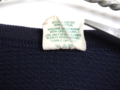 80s USA製 長袖 サーマル Tシャツ メンズ L 小さめ ヴィンテージ ロンT ワッフル 無地 カットソー インナー ロングスリーブ ストレッチ 紺