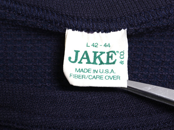 80s USA製 長袖 サーマル Tシャツ メンズ L 小さめ ヴィンテージ ロンT ワッフル 無地 カットソー インナー ロングスリーブ ストレッチ 紺