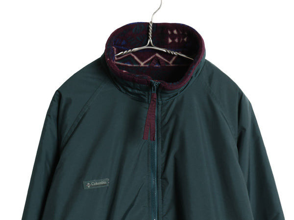 90s コロンビア ナイロン ジャケット メンズ XL オールド 総柄 フリース ライナー付き フルジップ ワンポイント ブルゾン 大きいサイズ 緑
