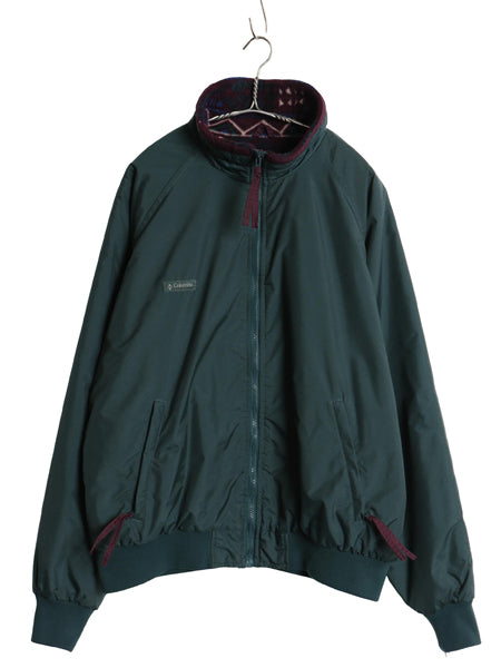 90s コロンビア ナイロン ジャケット メンズ XL オールド 総柄 フリース ライナー付き フルジップ ワンポイント ブルゾン 大きいサイズ 緑