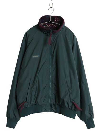 90s コロンビア ナイロン ジャケット メンズ XL オールド 総柄 フリース ライナー付き フルジップ ワンポイント ブルゾン 大きいサイズ 緑