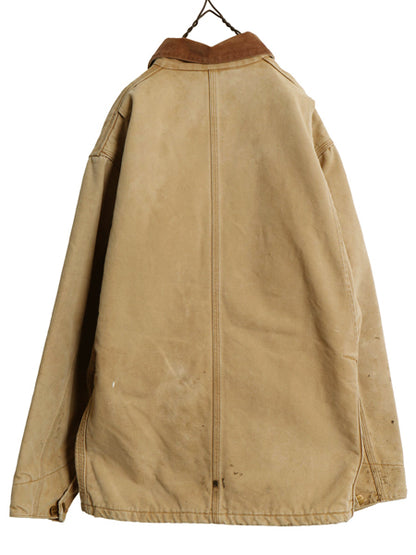 90s ★ カーハート チョア コート 42 メンズ L 古着 オールド 6BLC ダック カバーオール ジャケット ブランケット ライナー付き ブラウン