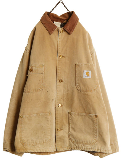 90s ★ カーハート チョア コート 42 メンズ L 古着 オールド 6BLC ダック カバーオール ジャケット ブランケット ライナー付き ブラウン