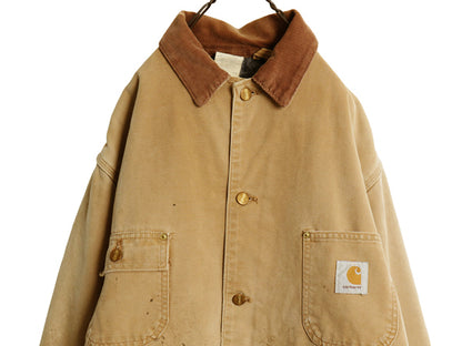 90s ★ カーハート チョア コート 42 メンズ L 古着 オールド 6BLC ダック カバーオール ジャケット ブランケット ライナー付き ブラウン