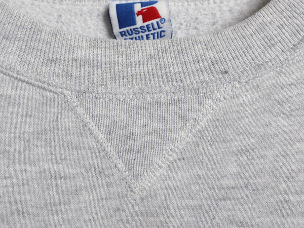 90s USA製 ラッセル 2段 カレッジ プリント スウェット メンズ レディース XL オールド トレーナー 裏起毛 前V クルーネック 大きいサイズ