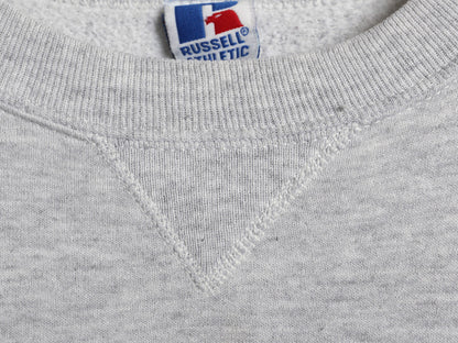 90s USA製 ラッセル 2段 カレッジ プリント スウェット メンズ レディース XL オールド トレーナー 裏起毛 前V クルーネック 大きいサイズ