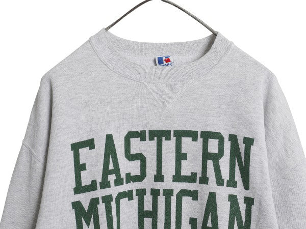 90s USA製 ラッセル 2段 カレッジ プリント スウェット メンズ レディース XL オールド トレーナー 裏起毛 前V クルーネック 大きいサイズ