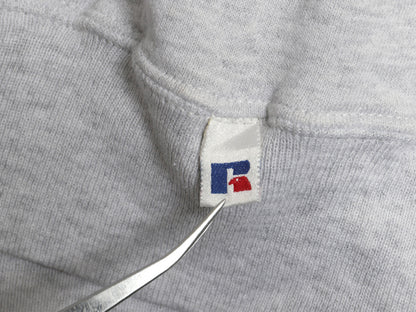 90s USA製 ラッセル 2段 カレッジ プリント スウェット メンズ レディース XL オールド トレーナー 裏起毛 前V クルーネック 大きいサイズ