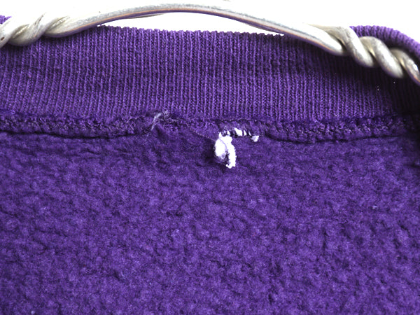 90s ラッセル 無地 スウェット メンズ レディース L 程 古着 オールド トレーナー 前V 裏起毛 ワンポイント ブランク シンプル パープル 紫