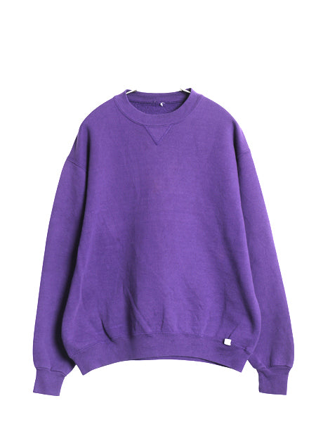 90s ラッセル 無地 スウェット メンズ レディース L 程 古着 オールド トレーナー 前V 裏起毛 ワンポイント ブランク シンプル パープル 紫
