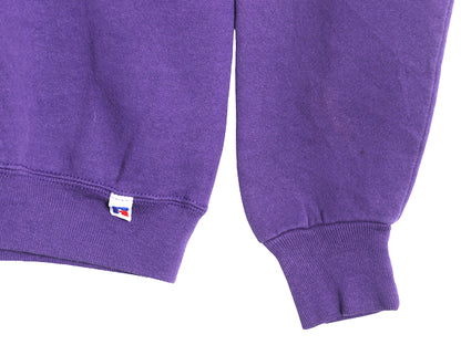 90s ラッセル 無地 スウェット メンズ レディース L 程 古着 オールド トレーナー 前V 裏起毛 ワンポイント ブランク シンプル パープル 紫