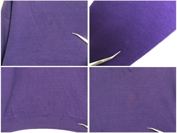 90s ラッセル 無地 スウェット メンズ レディース L 程 古着 オールド トレーナー 前V 裏起毛 ワンポイント ブランク シンプル パープル 紫