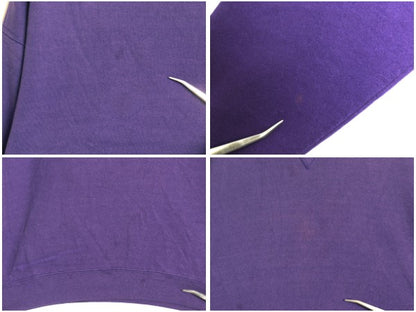 90s ラッセル 無地 スウェット メンズ レディース L 程 古着 オールド トレーナー 前V 裏起毛 ワンポイント ブランク シンプル パープル 紫