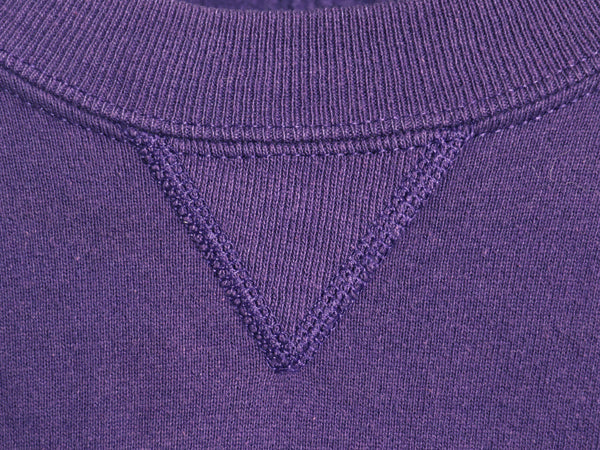 90s ラッセル 無地 スウェット メンズ レディース L 程 古着 オールド トレーナー 前V 裏起毛 ワンポイント ブランク シンプル パープル 紫