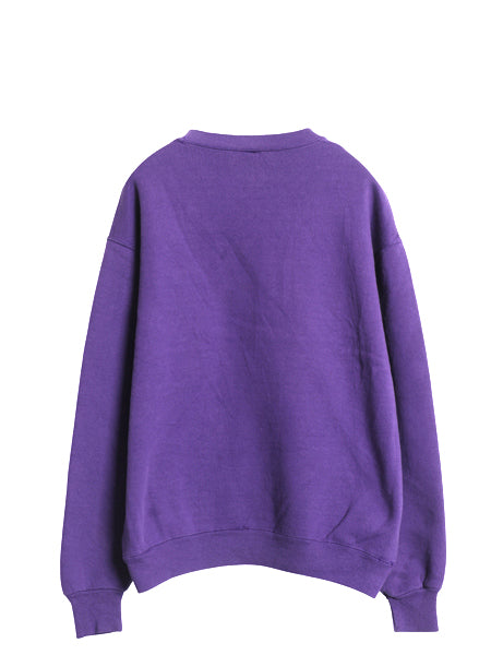 90s ラッセル 無地 スウェット メンズ レディース L 程 古着 オールド トレーナー 前V 裏起毛 ワンポイント ブランク シンプル パープル 紫