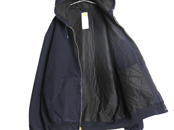 US企画 カーハート アクティブ ジャケット メンズ XL 古着 ワーク ダック パーカー 中綿 キルティング ライナー ブルゾン フルジップ 濃紺