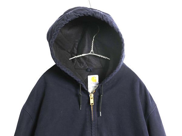 US企画 カーハート アクティブ ジャケット メンズ XL 古着 ワーク ダック パーカー 中綿 キルティング ライナー ブルゾン フルジップ 濃紺