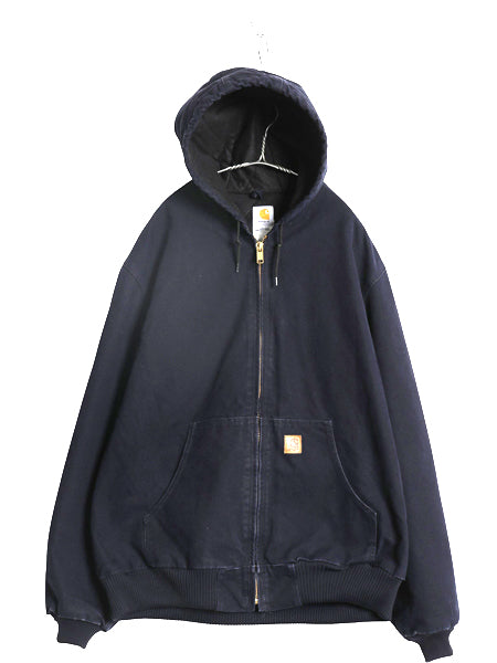 US企画 カーハート アクティブ ジャケット メンズ XL 古着 ワーク ダック パーカー 中綿 キルティング ライナー ブルゾン フルジップ 濃紺