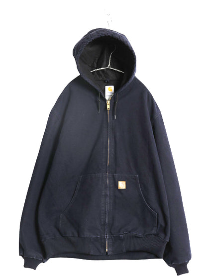 US企画 カーハート アクティブ ジャケット メンズ XL 古着 ワーク ダック パーカー 中綿 キルティング ライナー ブルゾン フルジップ 濃紺