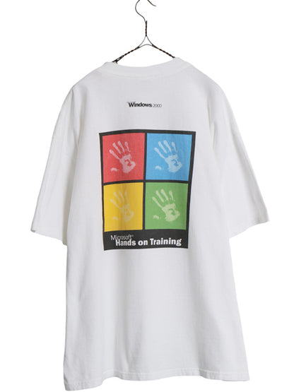 00s ★ マイクロソフト Windows 2000 アート イラスト プリント Tシャツ メンズ XL 古着 オールド 企業物 当時物 コンピューター テック 白