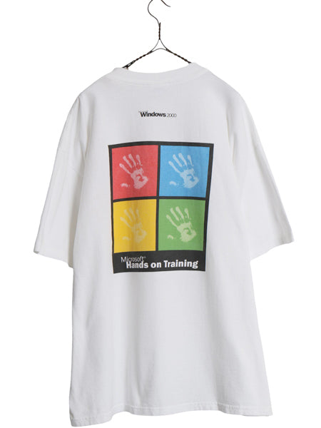 00s ★ マイクロソフト Windows 2000 アート イラスト プリント Tシャツ メンズ XL 古着 オールド 企業物 当時物 コンピューター テック 白