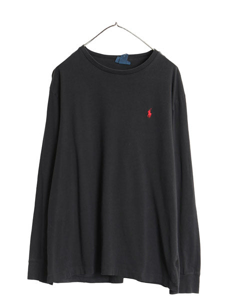 00s ポロ ラルフローレン 長袖 Tシャツ メンズ L 古着 オールド ワンポイント ポニー ロンT コットン カットソー シングルステッチ 無地 黒