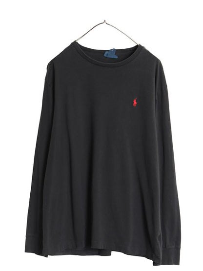 00s ポロ ラルフローレン 長袖 Tシャツ メンズ L 古着 オールド ワンポイント ポニー ロンT コットン カットソー シングルステッチ 無地 黒