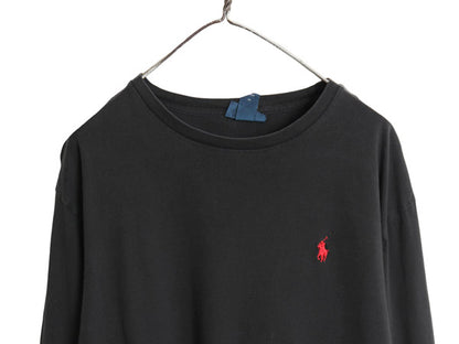 00s ポロ ラルフローレン 長袖 Tシャツ メンズ L 古着 オールド ワンポイント ポニー ロンT コットン カットソー シングルステッチ 無地 黒