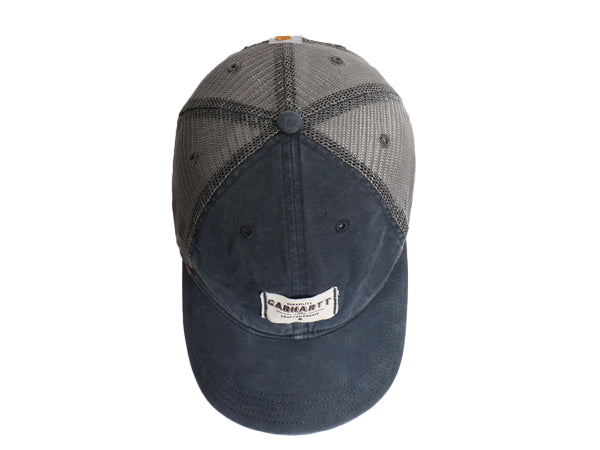 カーハート ロゴ 刺繍 メッシュ ベースボール キャップ フリーサイズ 古着 帽子 ワーク キャンバス ウォッシュ加工 ワンポイント ツートン