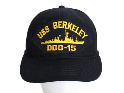 90s USA製 US NAVY ミリタリー ワッペン 刺繍 ベースボール キャップ フリーサイズ 帽子 オールド 軍物 トラッカー ハットミリタリー 濃紺