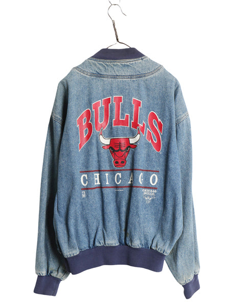 90s ブルズ フルジップ デニム ジャケット メンズ M 古着 当時物 オールド NBA オフィシャル バスケ ジージャン ジョーダン スイングトップ