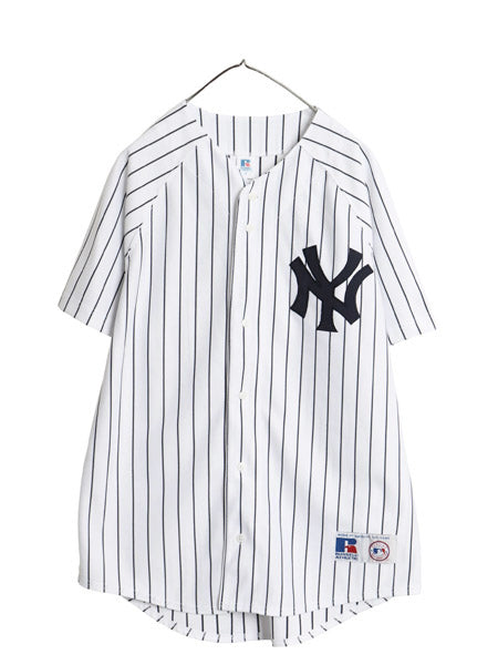 00s ヤンキース ベースボール シャツ メンズ M / オールド MLB オフィシャル ラッセル 大リーグ ユニフォーム ゲームシャツ ジャージ 野球