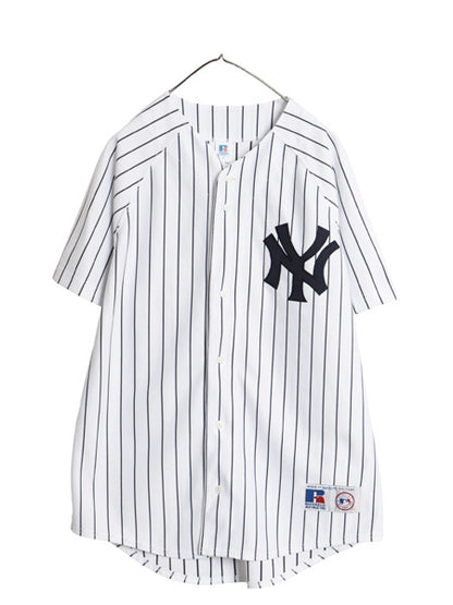 00s ヤンキース ベースボール シャツ メンズ M / オールド MLB オフィシャル ラッセル 大リーグ ユニフォーム ゲームシャツ ジャージ 野球