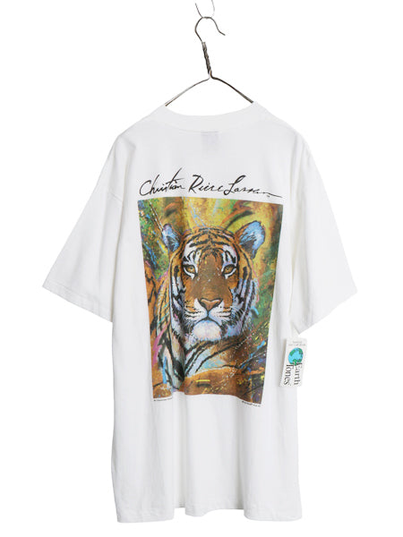 デッドストック 90s タイガー イラスト 両面 プリント 半袖 Tシャツ メンズ XL 新品 オールド アニマル アート キャラクター 大きいサイズ