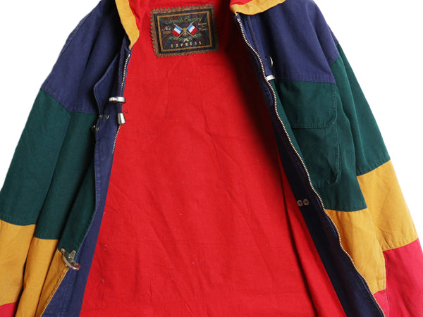 90s ☆ コットン ファイヤーマン ジャケット メンズ レディース S 程/ オールド ハーフ コート フルジップ マルチカラー ボーダー フック
