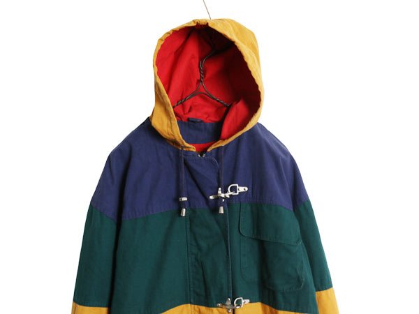 90s ☆ コットン ファイヤーマン ジャケット メンズ レディース S 程/ オールド ハーフ コート フルジップ マルチカラー ボーダー フック