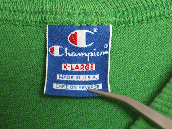 80s USA製 チャンピオン スクリプト ロゴ プリント 半袖 Tシャツ メンズ XL ヴィンテージ 100% コットン シングルステッチ 大きいサイズ 緑