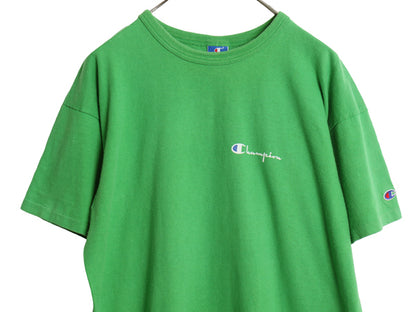 80s USA製 チャンピオン スクリプト ロゴ プリント 半袖 Tシャツ メンズ XL ヴィンテージ 100% コットン シングルステッチ 大きいサイズ 緑