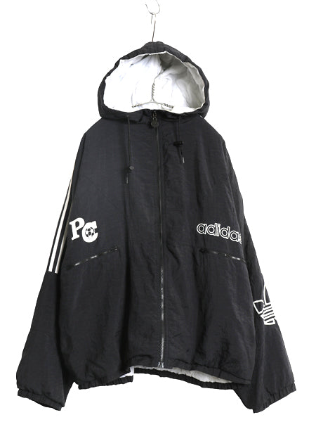 90s アディダス 中綿 ナイロン パーカー ジャケット メンズ XL / オールド ブルゾン フルジップ ハイネック 3ライン 大きいサイズ ブラック