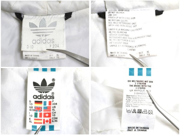 90s アディダス 中綿 ナイロン パーカー ジャケット メンズ XL / オールド ブルゾン フルジップ ハイネック 3ライン 大きいサイズ ブラック