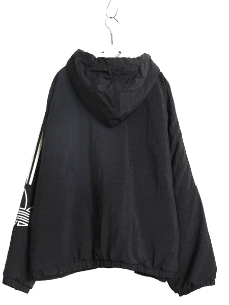 90s アディダス 中綿 ナイロン パーカー ジャケット メンズ XL / オールド ブルゾン フルジップ ハイネック 3ライン 大きいサイズ ブラック